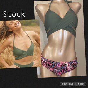 Aerie women’s bikini top Large bathing suit AEO swim green wrap solid basic tie